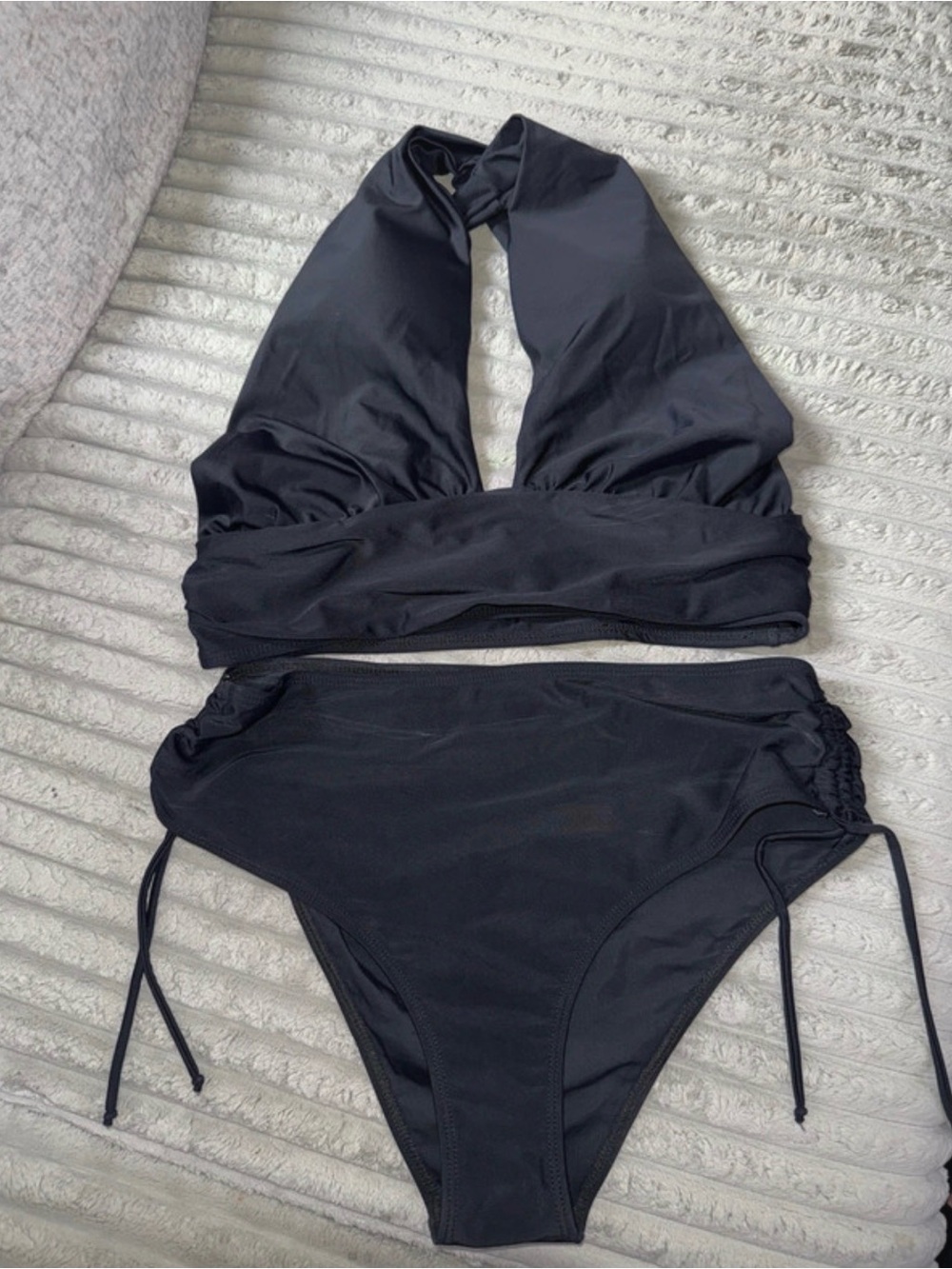 Classic Black Halter High-Waist Bikini Set - Picture 3 of 7
